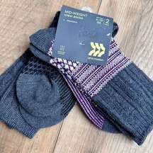 All in Motion Crew Socks Womens Thick Fall Winter Gray Purple Wool Size 4-10 2 P