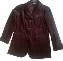 J. Jill Corduroy Blazer Sz Med Grandpa Jacket Brown 100% Cotton Velour Trim