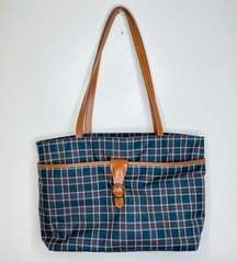 Keds Plaid Navy Blue Leather Trim Tote Bag