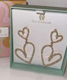 NWT House of Harlow dangling heart hoop glass stone earrings