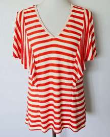 W By Worrh Babette Red Red & White Sparkle Stripe Ruffle Knit Top Size Small