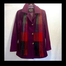 London Fog Peacoat Style Deep Purple With A Removable Scarf Womens Small.