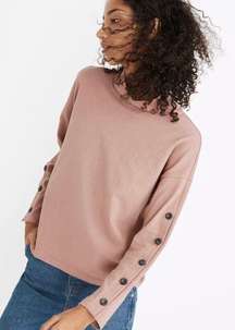 Button Sleeve Turtleneck Sweatshirt Mauve