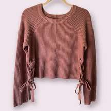 Moon & Madison Brown Knit Lace Up Sides Sweater