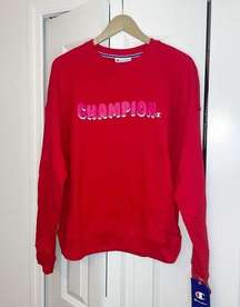 Champion red bubble letters crewneck