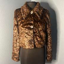 Lovers + Friends Leopard Fur Crop Coat Size S