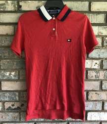 Vintage Tommy Hilfiger Y2K 2000s Ribbed Red Flag Collar Polo Shirt Size Medium