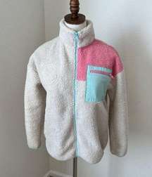 BSR By Samii Ryan x Smiley Sherpa Natural Zip‎ Jacket Women XS Off-White Cotton