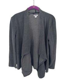 DKNY Women's Open Front Cardigan Sweater Pocket Long Sleeve Stretch Gray Medium