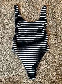 Aerie black and white striped high cut one piece swimsuit