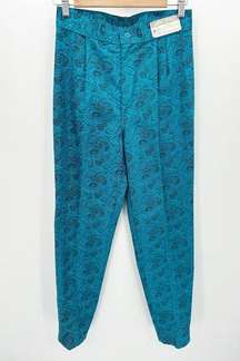 Chic Sport Vintage Blue Paisley Print Pleated Front Pants Women's Size 9 NWT