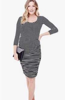 Ingrid & Isabel Maternity navy and white stripe 3/4 sleeve dress