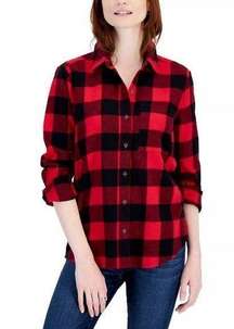 Style & Co Cotton Buffalo Plaid Flannel Shirt, Black & Red New w/Tag $49.50