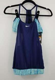 NEW Nike Layered Sport Tankini Swimsuit Set Two Piece Womens Size S Blue‎ TOP