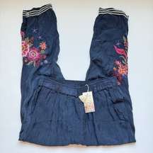 Johnny Was Workshop Embroidered Floral Margot Jogger Pants Navy Size Small NWT