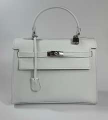 Genuine Leather Handle Bag with a Strap Lock and Key | Made in Italy | Orange | White | Silver Accents