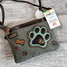 Grey Mini Crossbody Handbag NEW Teal Paw Print Convertible Clutch Purse