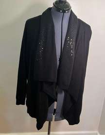 DKNY Sequin Collar Open Front Cardigan Black