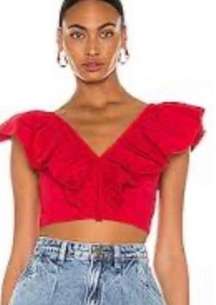 Lorane Red Ruffle Crop V Neck Top XS