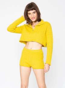 Revolve Callahan knitwear YELLOW CABLE KNIT LONG SLEEVE DAISY POLO S