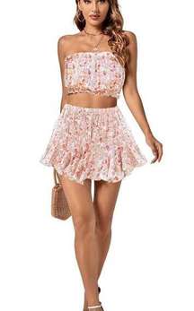 Women's Two Piece Outfit Floral Tube Tops and Shorts XXL New