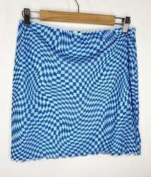 Wild Fable Blue Checkered Mesh Bodycon Mini Skirt Women's Size Large L NWOT