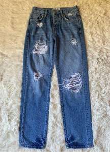 Free People We The Free Distressed Button Fly High Waisted Jeans