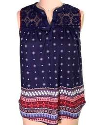 Ladies Boho Chic Blue Cami Tank Top Shirt Size M Medium ~Paisley Tank Top Blouse