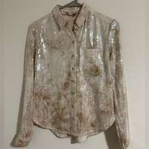 Pilcro Anthropologie Sequin NYE blouse sparkle button up