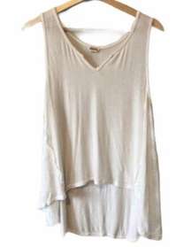 Ten Sixty Sherman White V-Neck High Low Lace Siding Tank Top S