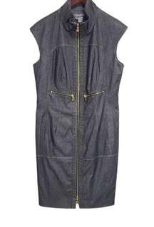 Per Se Women's Denim Midi Zip Up Dress Size 12