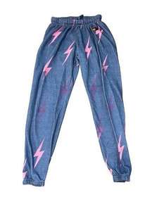 Blue Bolt Repeat Sweatpants with Pink Ombré Lightening Bolts