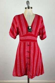 Moon River Red Stripe Parrot Tie Waist Dress