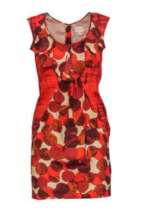 retro mid-century orange circle print cap sleeve silk sheath dress -6  Gently used in very good condition.  New York size women’s 6. 100% silk.