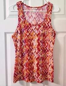 BELLE DU JOUR Citrus Orange White Chevron Tank Size Medium