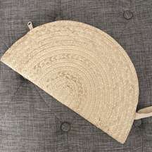 Poppy sage half moon Natural straw Woven Clutch