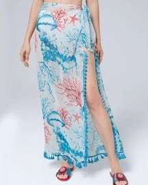 NEW White House Black Market Blue Tassel Jellyfish Pareo Sarong Beach Resort