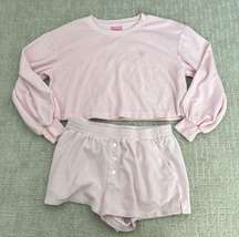 matching set baby pink terry cloth sweatshirt boxer short