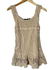 Vintage 90s Crochet Knit Top Beige Fairy Boho Hippie