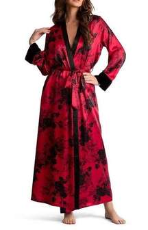 In Bloom by Jonquil I Floral Full Length Satin-Like Belted Robe w Velvet Sleeves