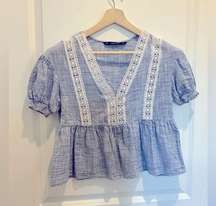 Zara Striped Lace Crop Peplum Blouse Sz Small