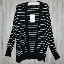 NWT black & white cotton striped cardigan sweater