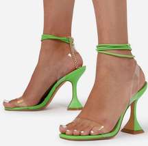 heel sandals with ankle tie transparent upper Size 6.5