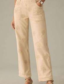 PILCRO ANTHROPOLOGIE Women's M Rustic Pull On Pants Floral Embroidered Cotton