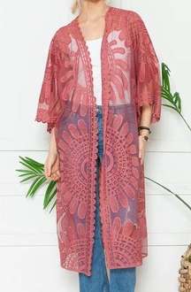 Style Apparel Rust lace/ sheer kimono duster