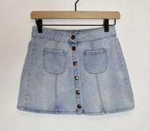 Melville | Jean Button Micro Mini Acid Wash Skirt