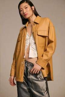 Anthropologie NWOT  Maeve Faux Leather Oversized Camel Shirt Jacket