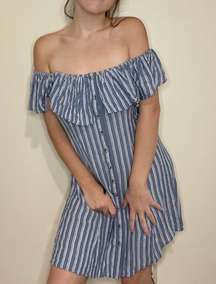 American Eagle Blue And White Striped Button Down Dress