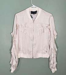 BCBGMaxAzria Nova Ruffle Bomber Jacket Ivory Beige L NWT