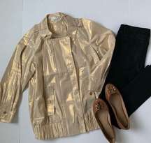 Badgley Mischka Metallic Gold Shimmer Sheen Glam Cotton Blend Jacket Size Medium